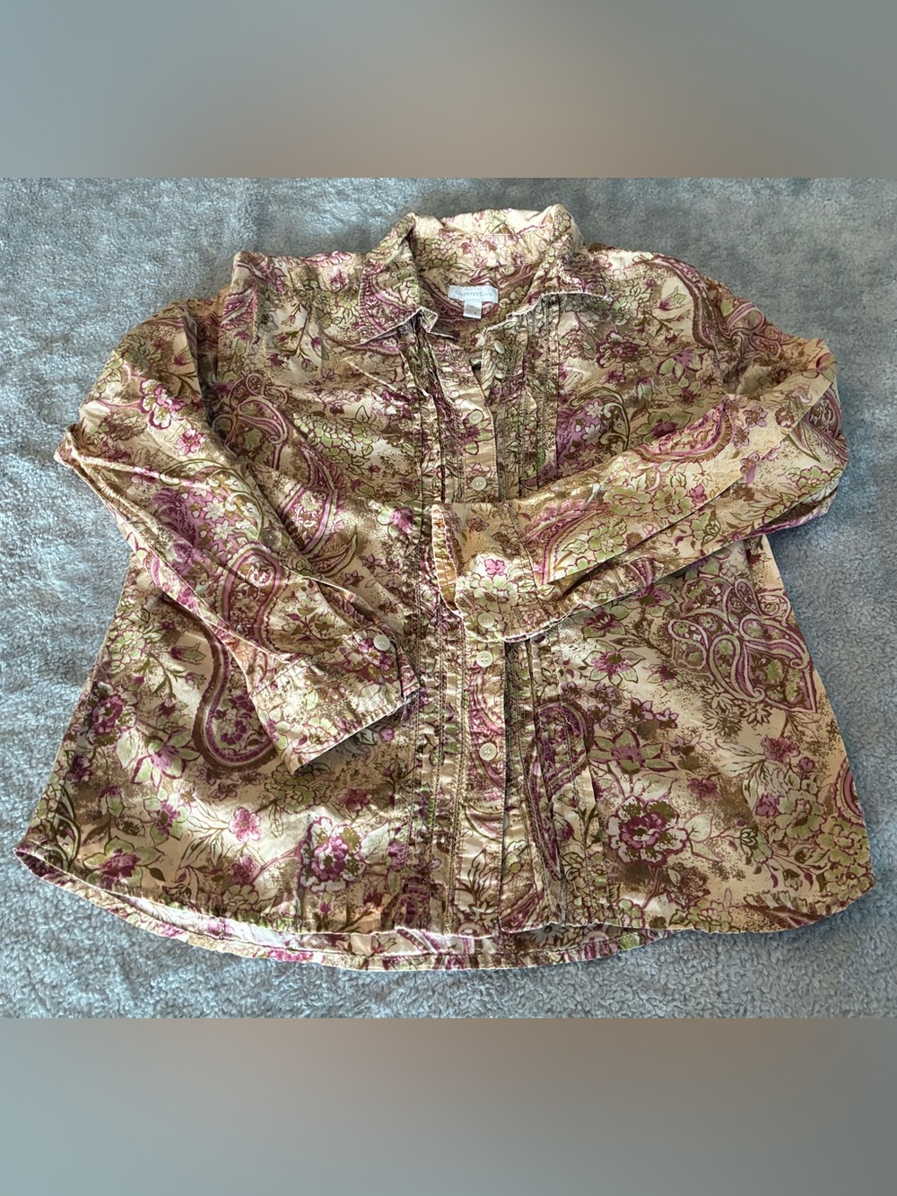 Women's Charter Club Floral Paisley Button-Front Blouse - Pink/Gold Size 10
